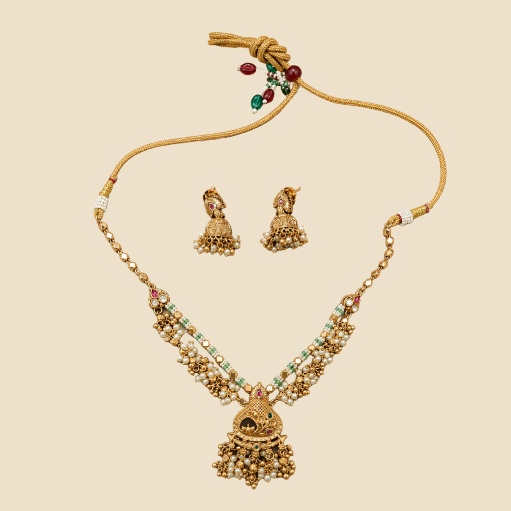 Antique Gold Peacock Pendant Layered Necklace Set