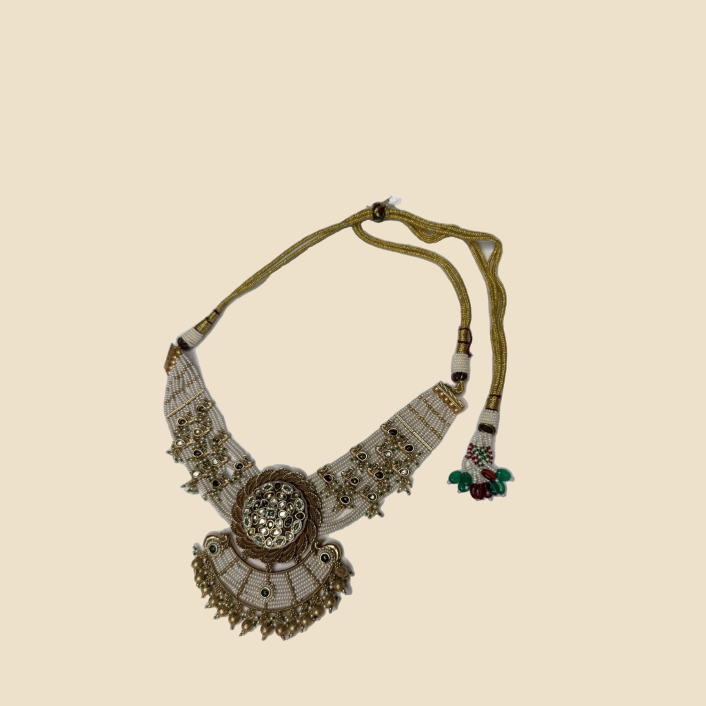 Traditional Gold-Toned Kundan Necklace Set with Matching Earrings