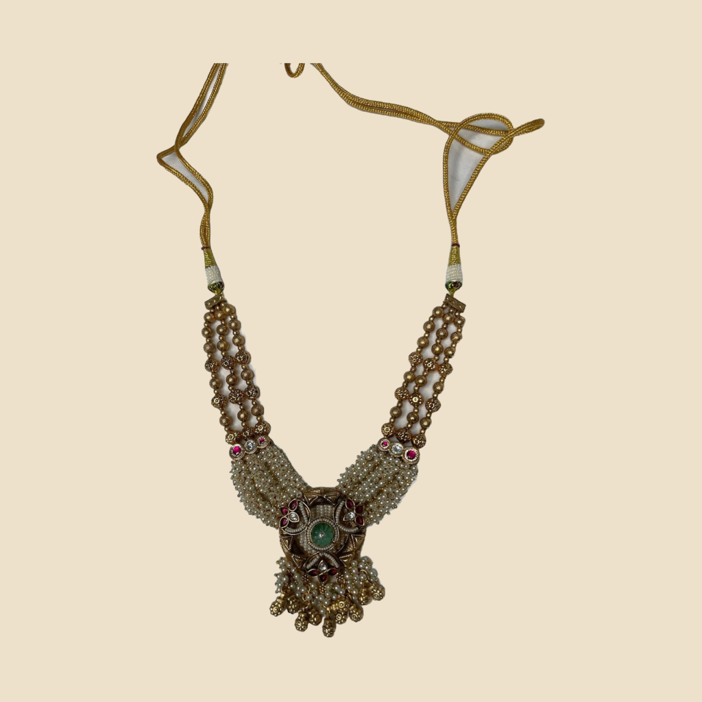 Traditional Gold-Plated Kundan Necklace Set with Jhumka Earrings