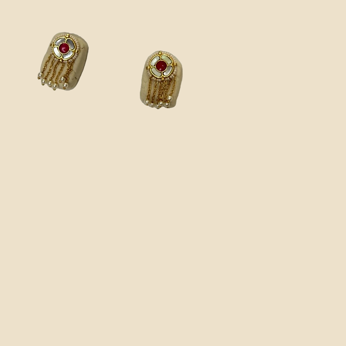 Golden Tassel Pendant Jewelry Set with Red Stone - Image 2