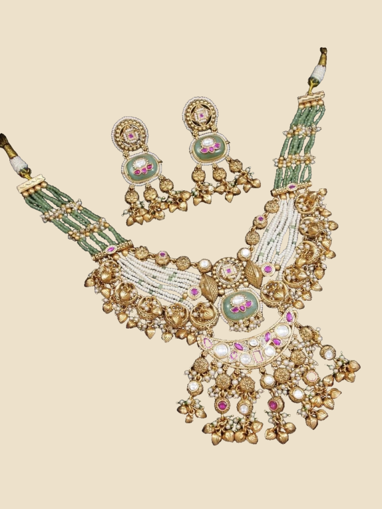 Green Bead Kundan Bridal Necklace Set