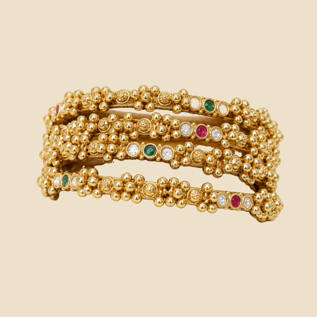 Traditional Gold-Toned Bangles Set with Multicolor Stone Embellishments (Set of 4)
