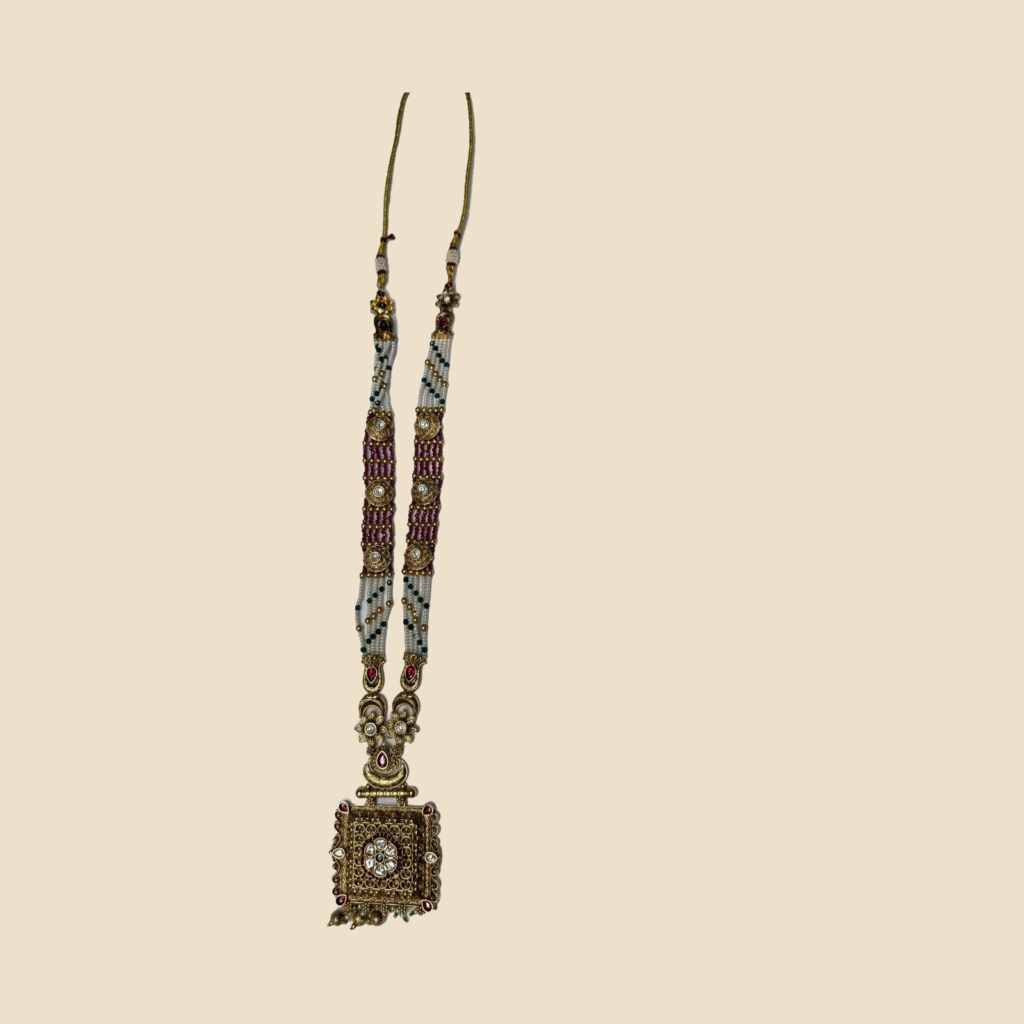 Traditional Antique Gold Plated Kundan Necklace Set with Matching Jhumka Earrings