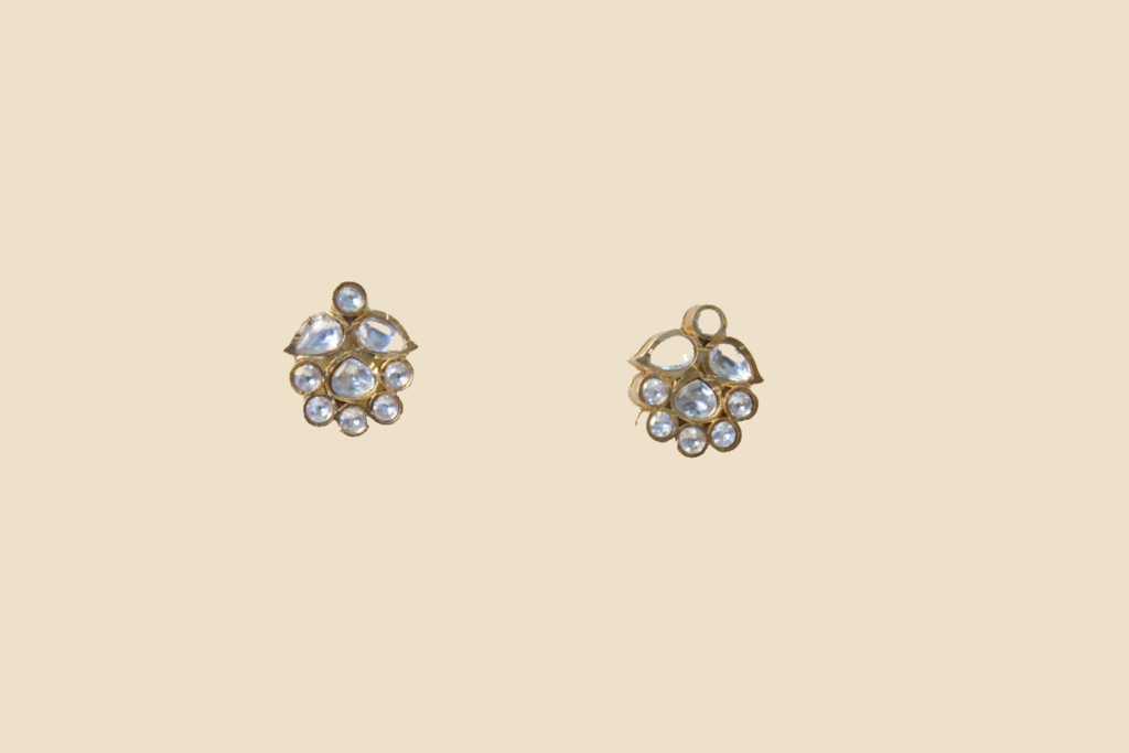 Elegant Gold-Tone Floral Crystal Stud Earrings