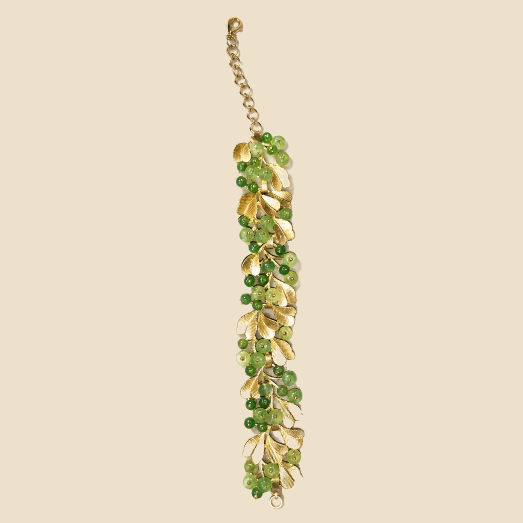 Gold-Tone Leaf Bracelet with Green Beads