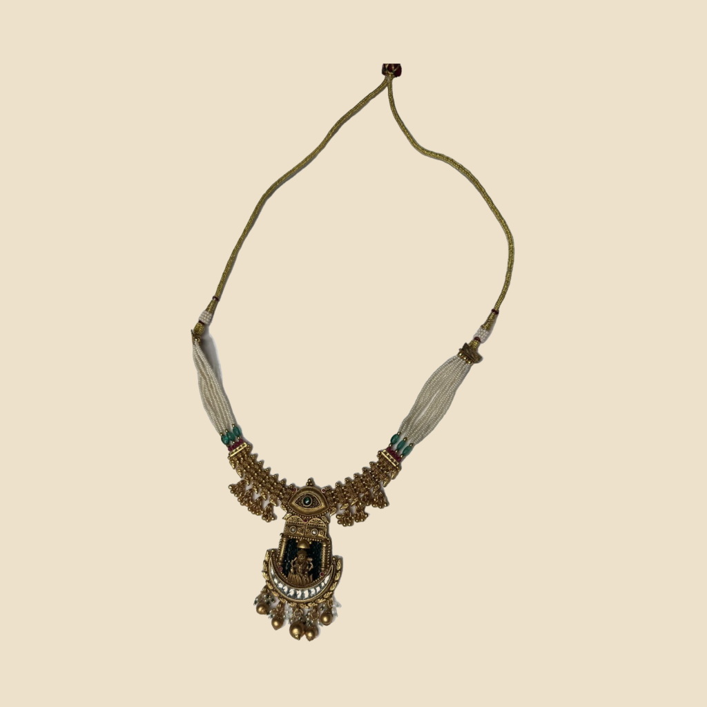 Traditional Gold-Toned Temple Jewelry Necklace Set with Jhumka Earrings