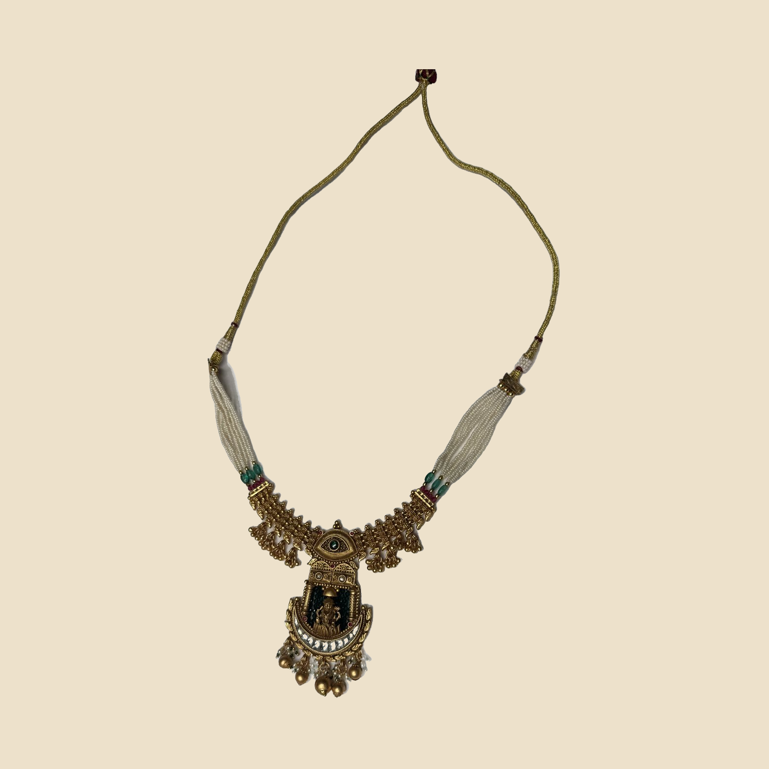 Traditional Gold-Toned Temple Jewelry Necklace Set with Jhumka Earrings