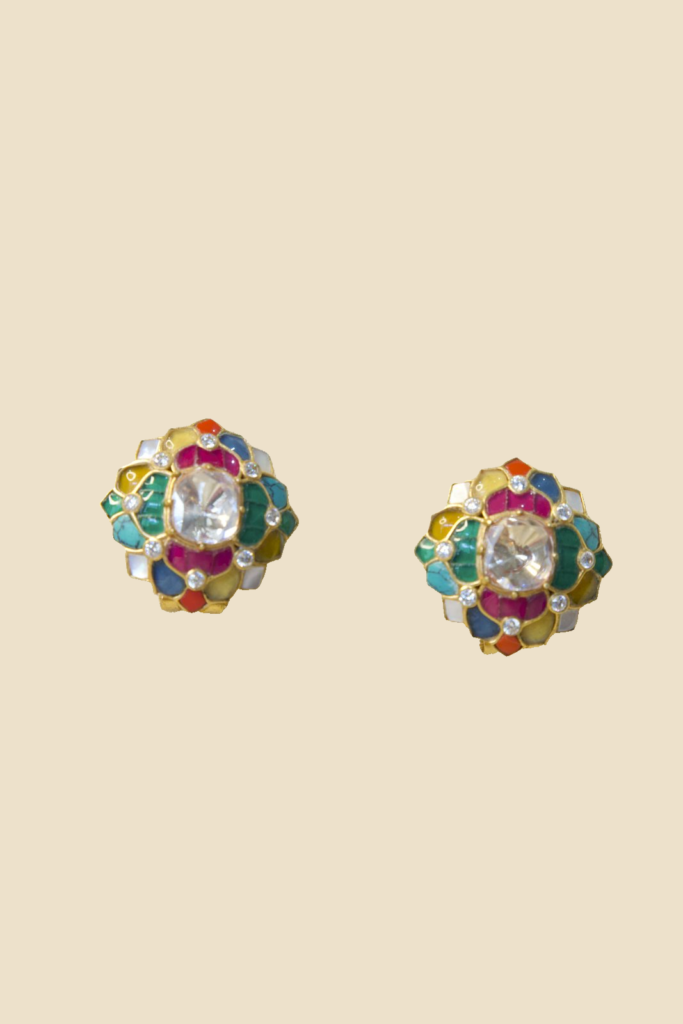 Multicolor Floral Kundan Stud Earrings