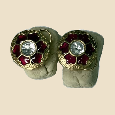 Vintage Floral Enamel Stud Earrings with Crystal Center