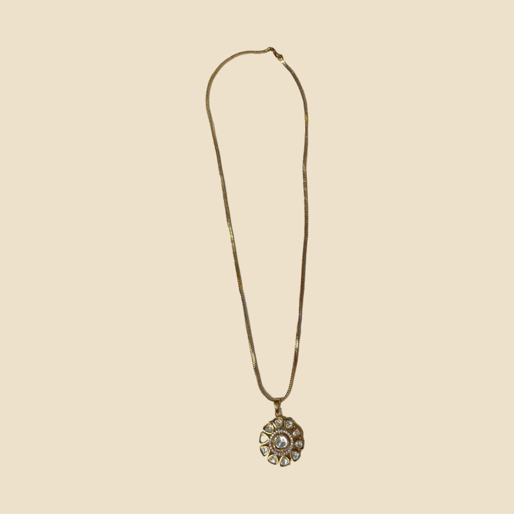 Elegant Gold-Toned Floral Kundan Necklace and Earrings Set