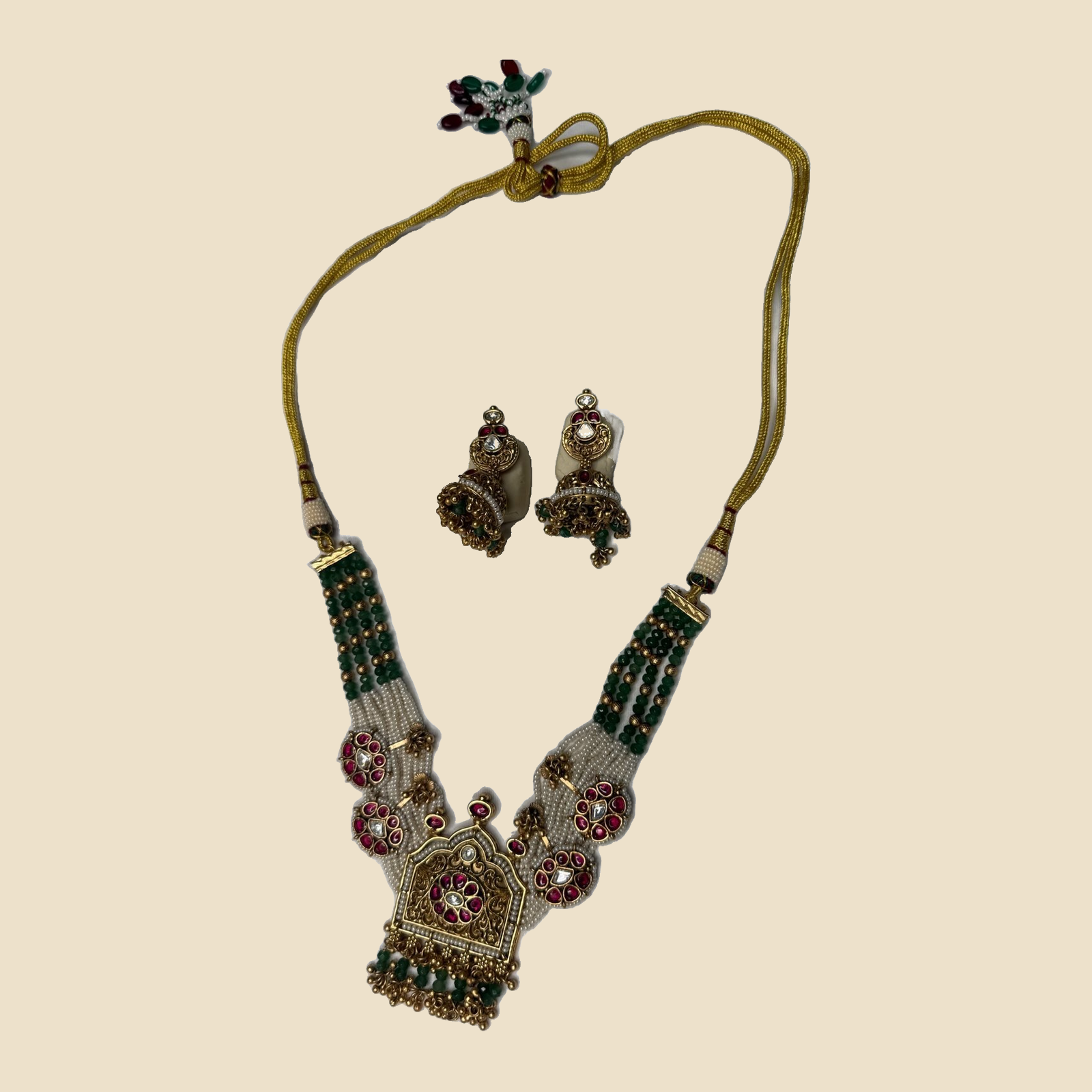 Traditional Kundan Meenakari Necklace Set with Jhumka Earrings - Image 2