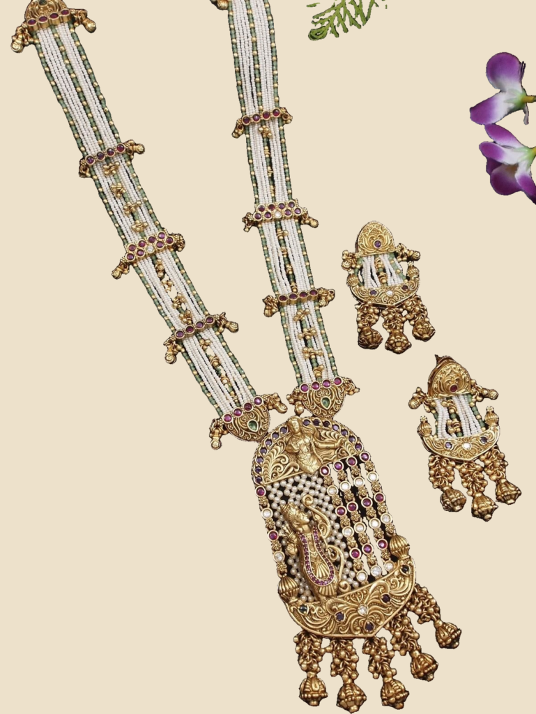 Long Pearl-Strand Temple Pendant Necklace Set