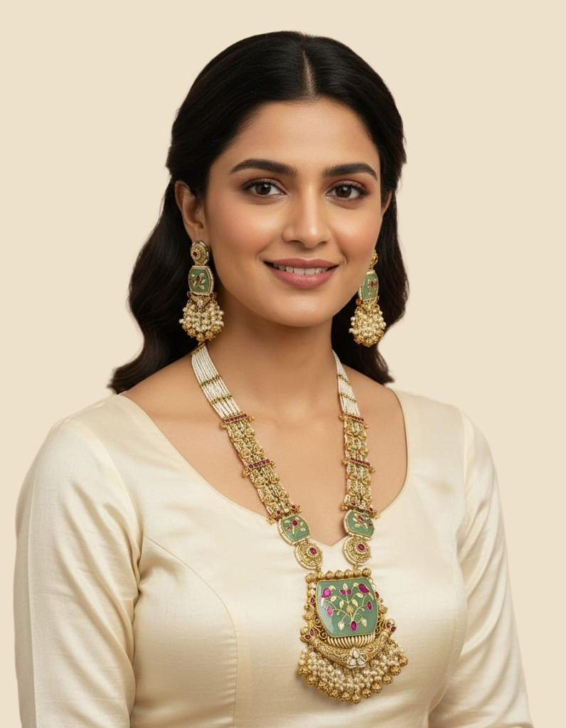 Long Pearl-Strand Temple Pendant Necklace Set