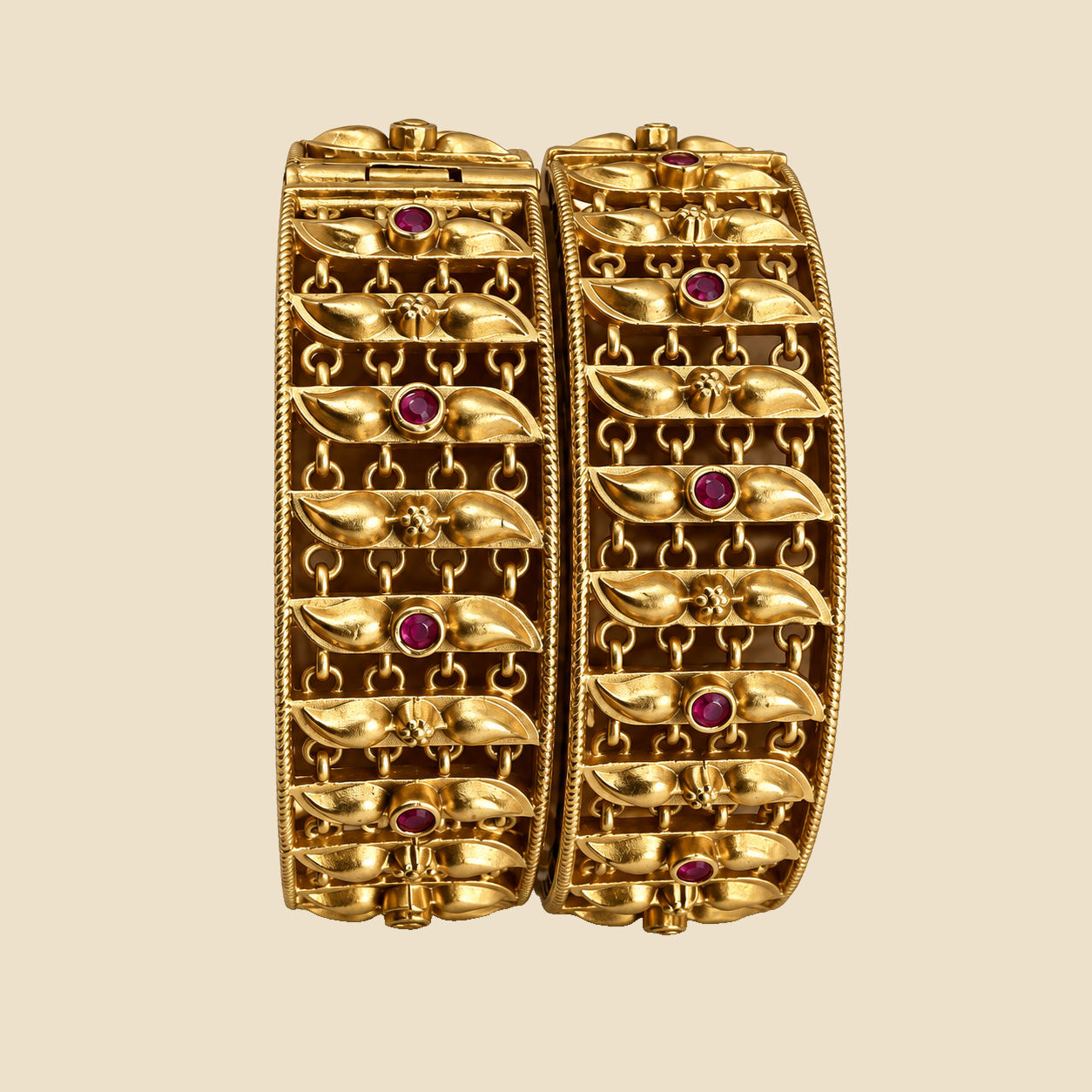 Traditional Gold-Plated Bangles with Ruby Stone Embellishments (Set of 2) - Image 3