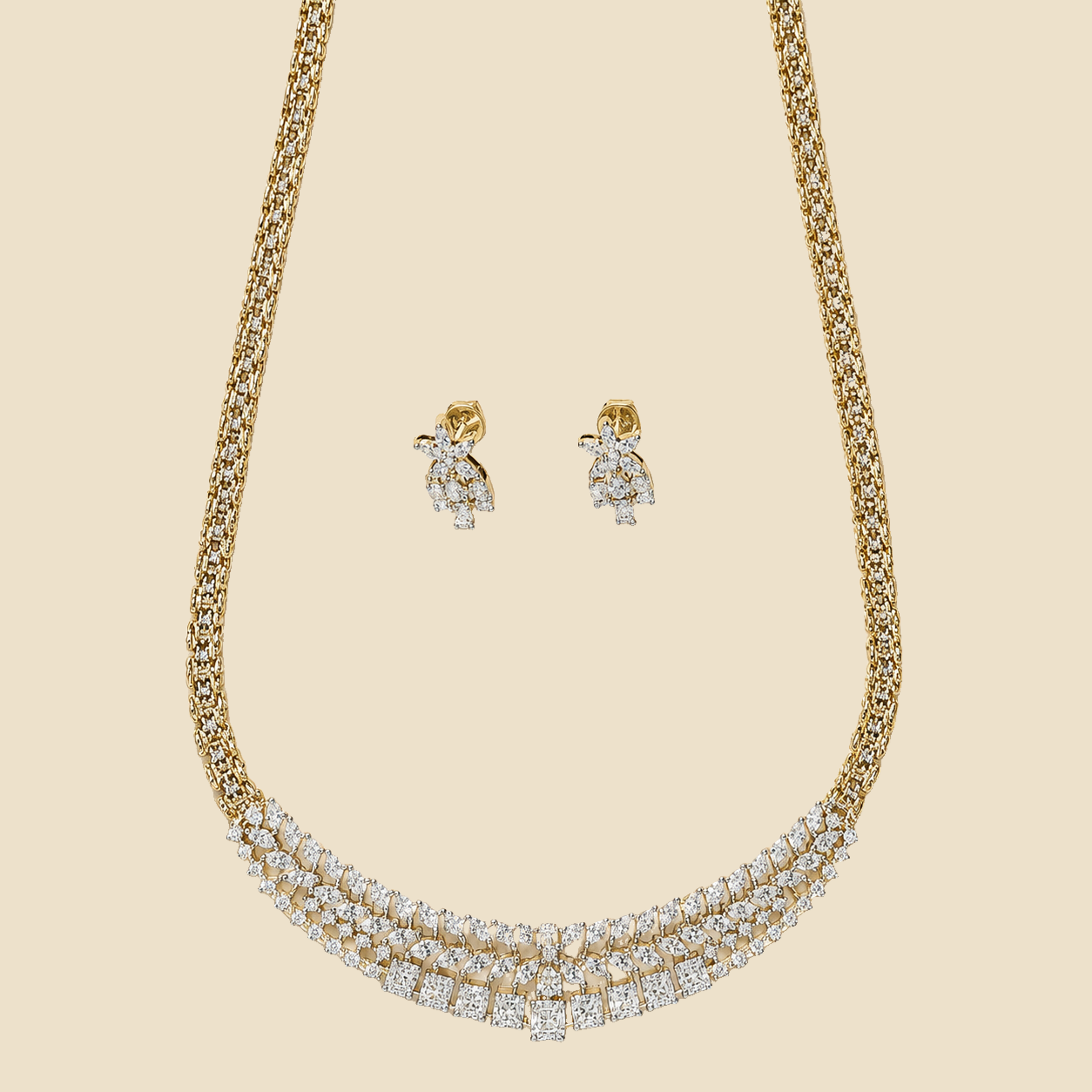 Gold-Tone Layered Crystal Statement Necklace Set