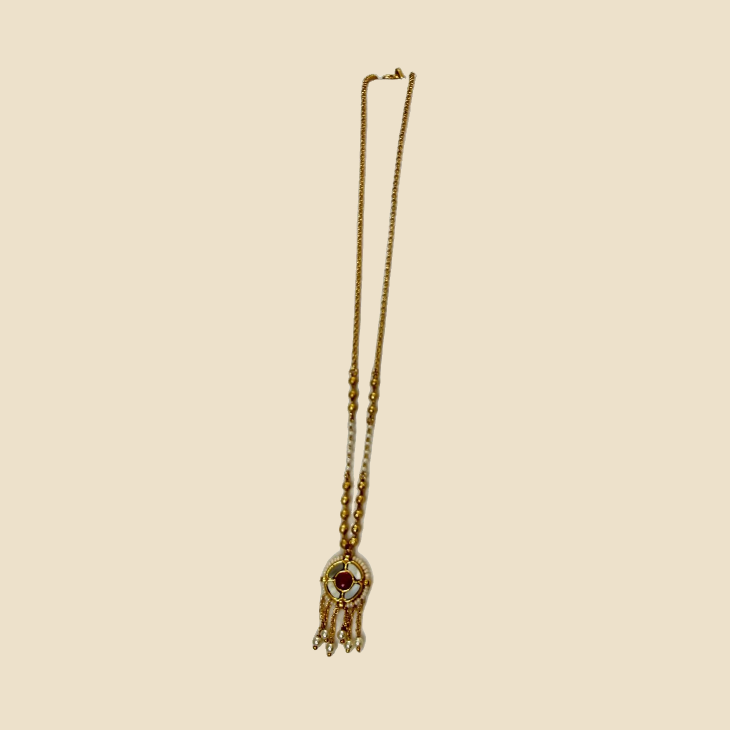 Golden Tassel Pendant Jewelry Set with Red Stone - Image 3