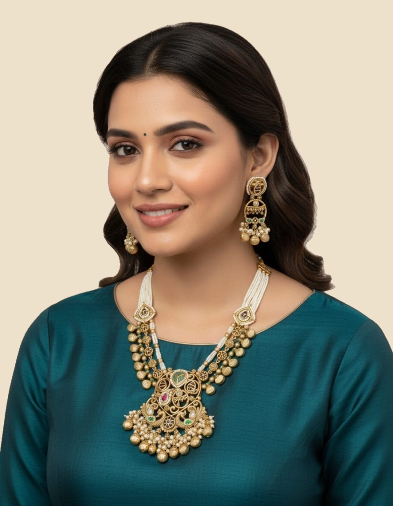 Pearl-Strand Temple Pendant Necklace Set