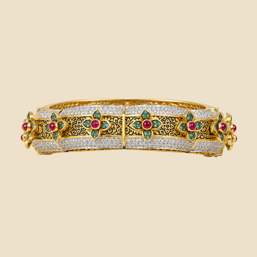 Traditional Gold-Toned Meenakari Bangle with Multicolor Gemstone Embellishments