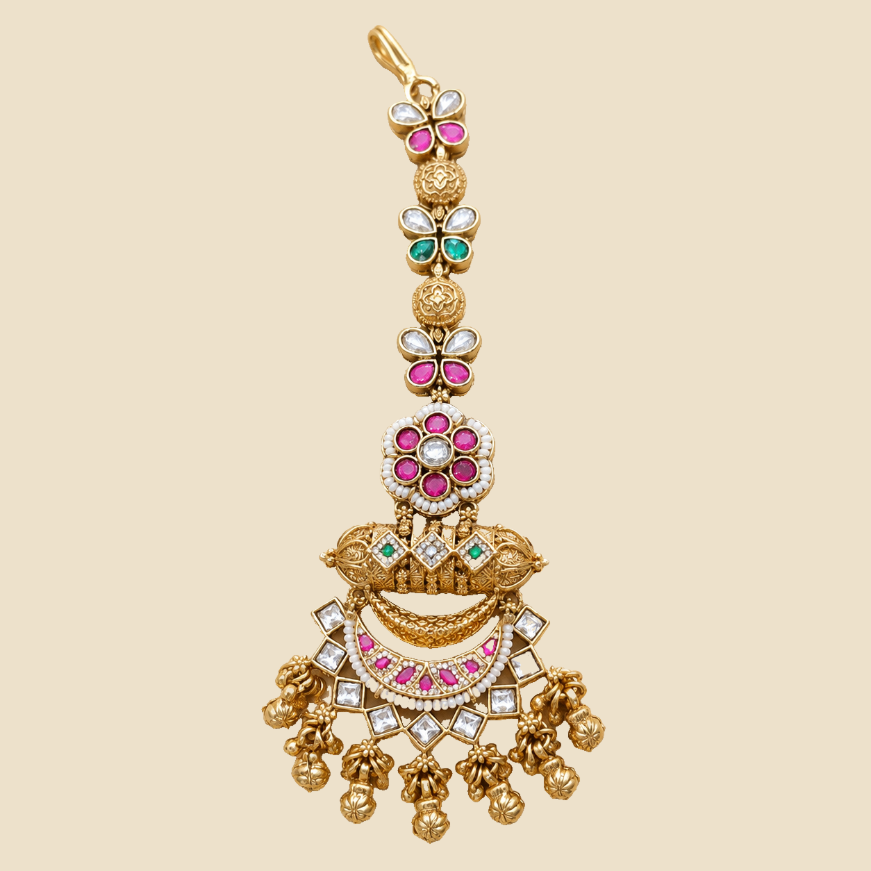 Antique Gold Geometric Chandbali Maang Tikka
