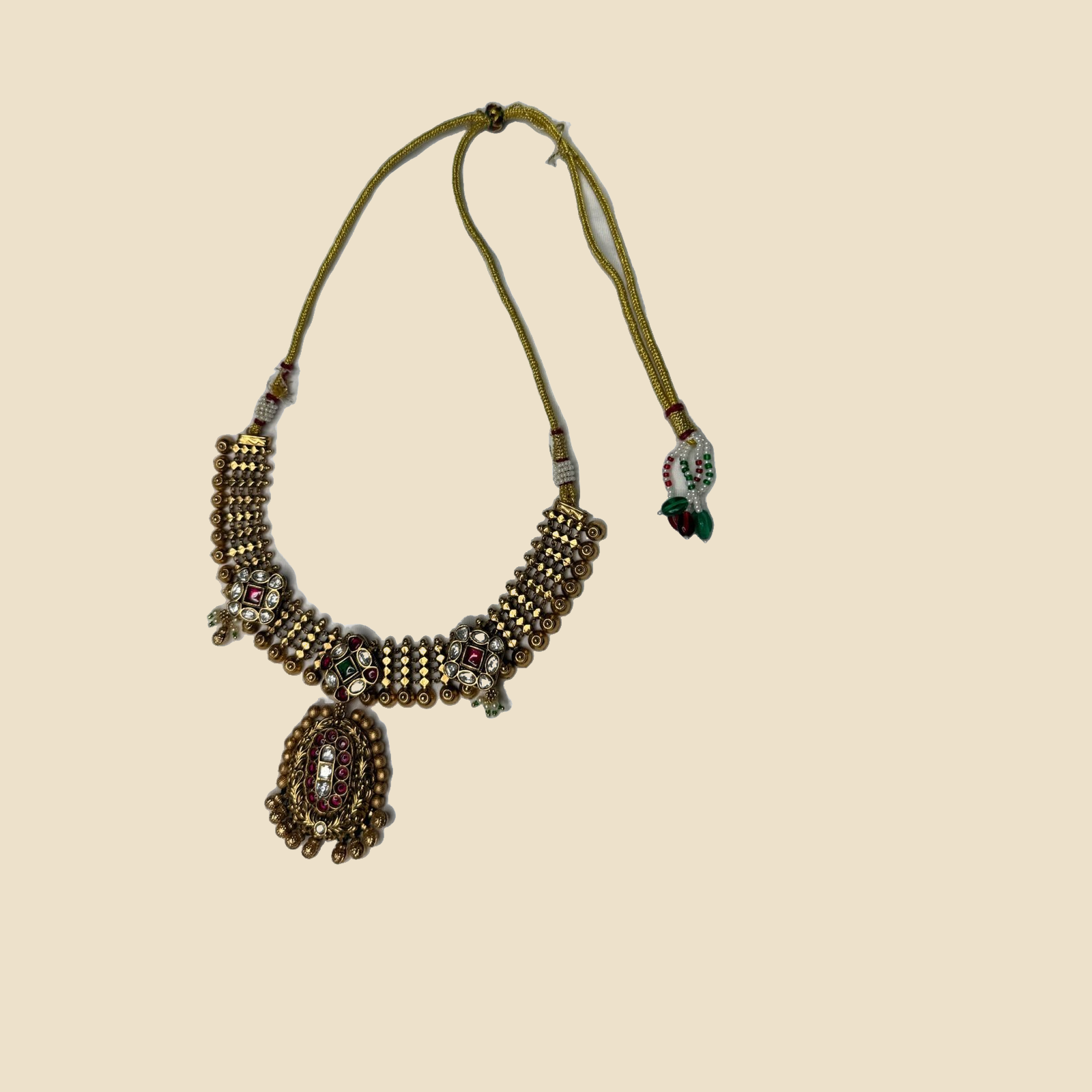 Traditional Gold-Toned Necklace Set with Jhumka Earrings - Image 2