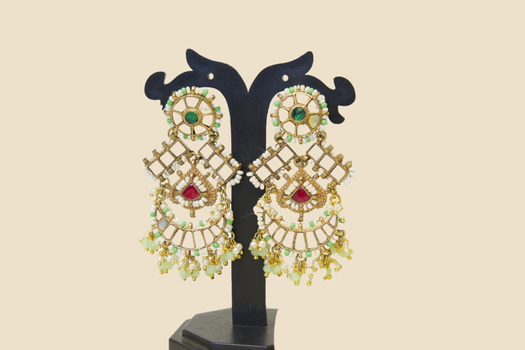 Elegant Kundan and Jadau Chandbali Earrings with Turquoise, Ruby, and Pearl Accents