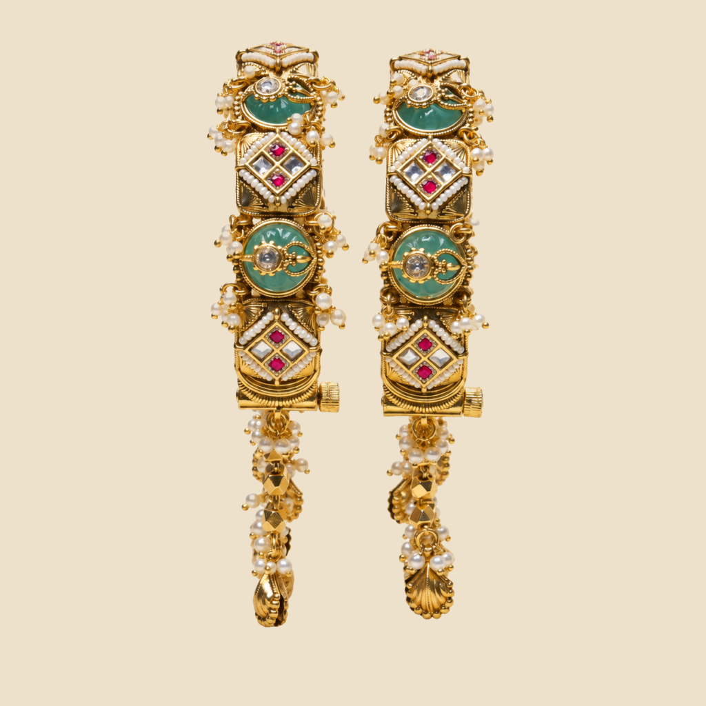 Traditional Gold-Toned Stone Studded Bangles with Kundan Work