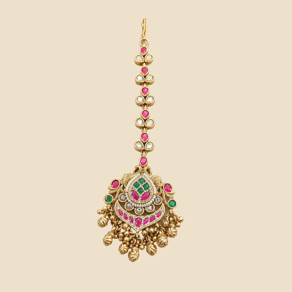 Antique Gold Kundan Leaf Maang Tikka