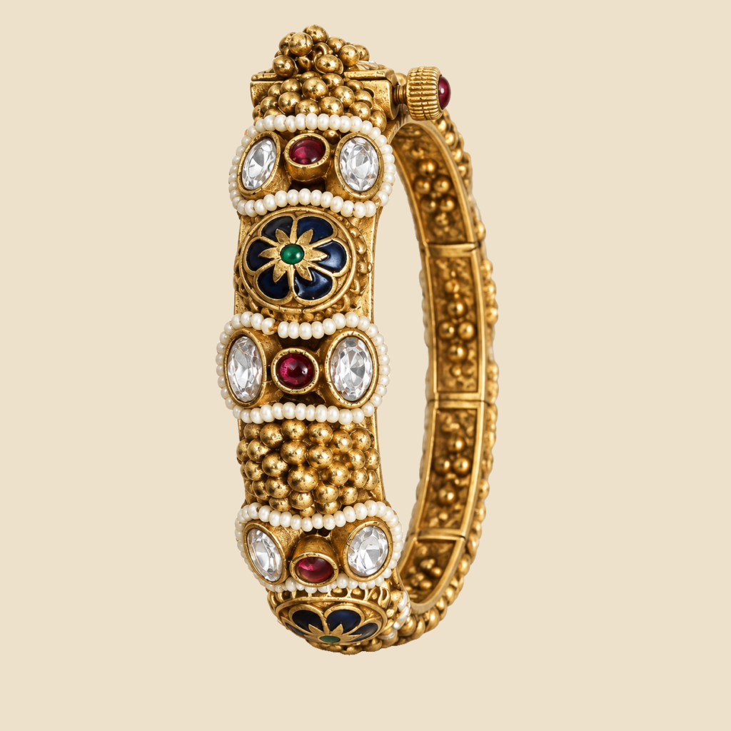 Traditional Gold-Toned Kundan and Meenakari Bracelet