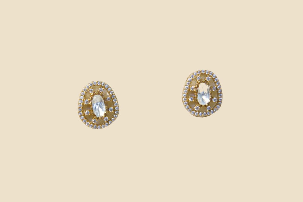 Elegant Gold-Toned Oval Crystal Stud Earrings