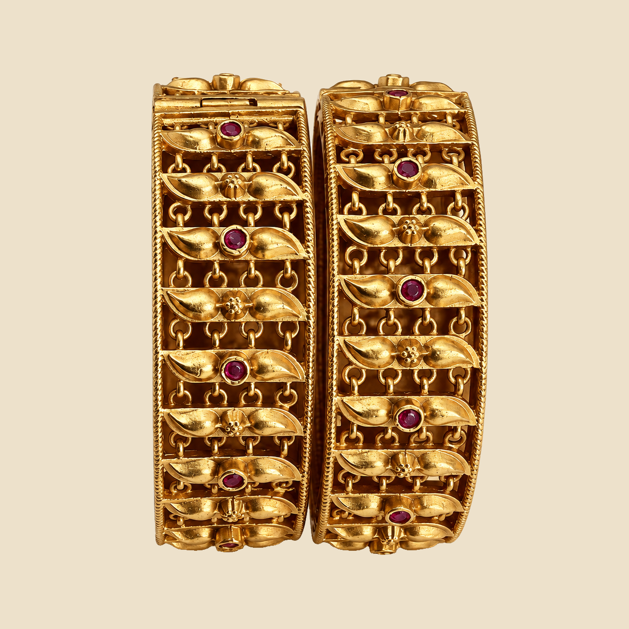 Traditional Gold-Plated Bangles with Ruby Stone Embellishments (Set of 2) - Image 2