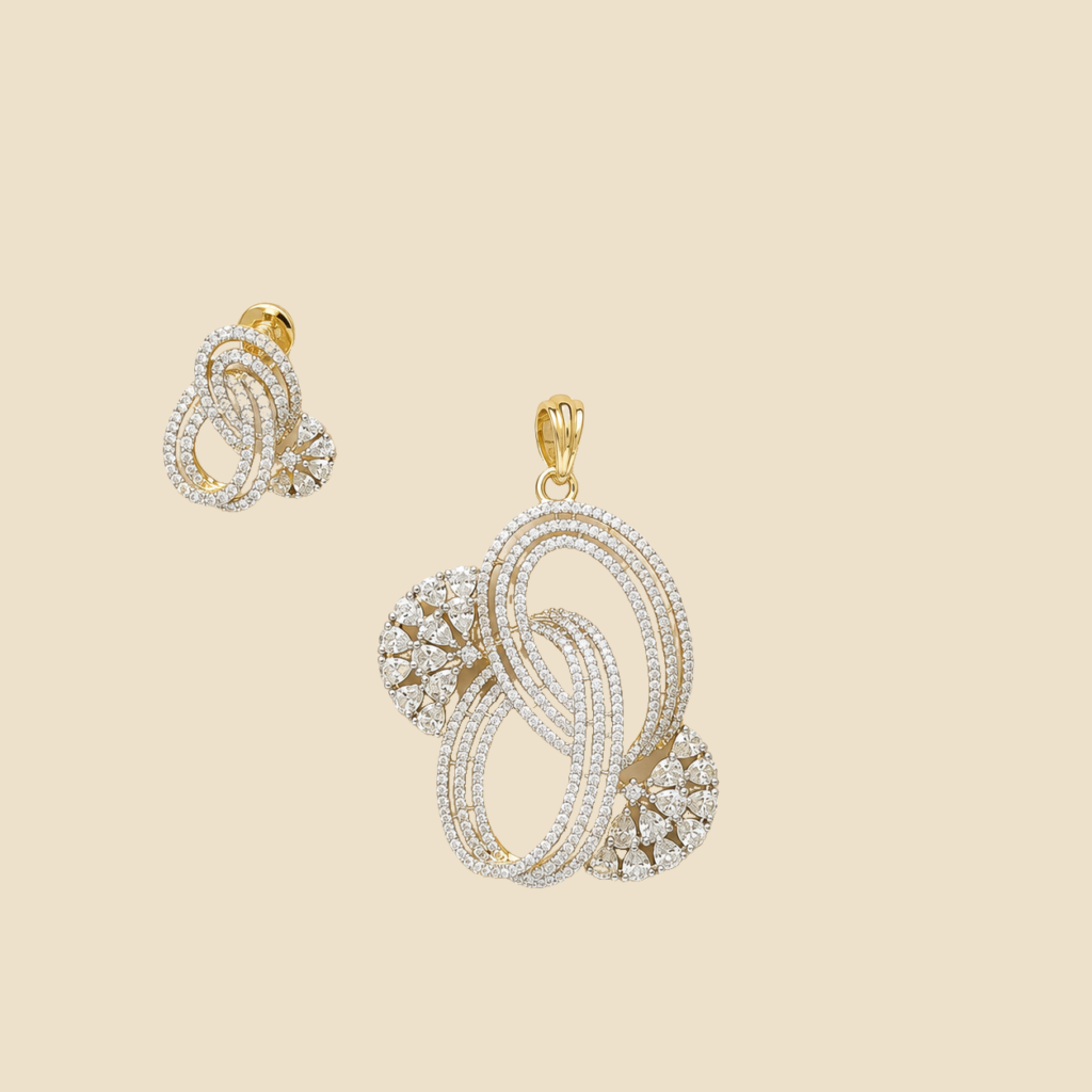 Silver-Tone Intertwined Crystal Pendant Set