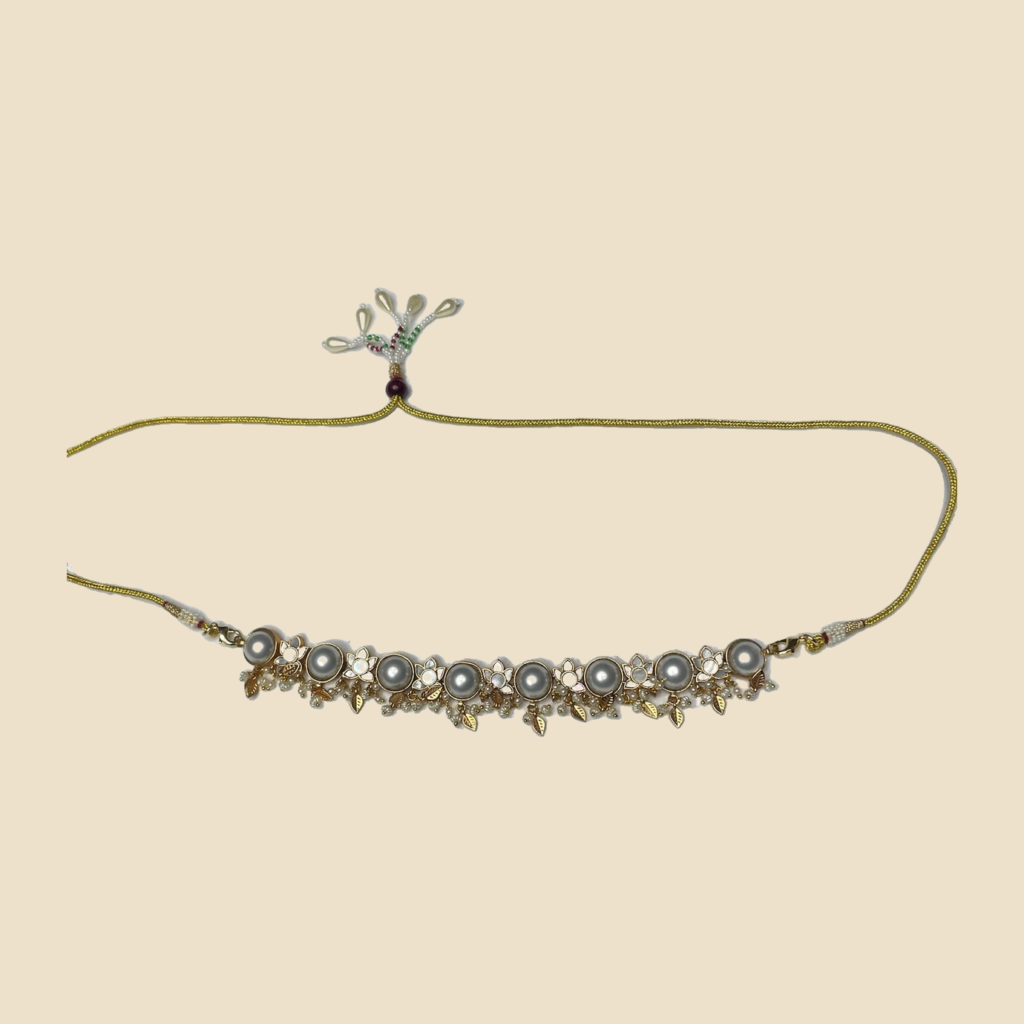 Elegant Pearl and Gold Tone Necklace Set with Matching Earrings