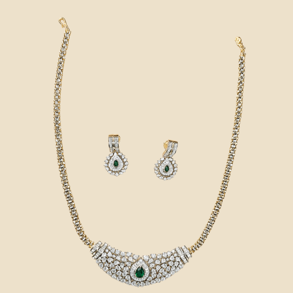 Emerald Teardrop Crystal Necklace and Earring Set