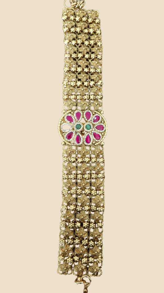 Wide Antique Gold Ruby Floral Bracelet