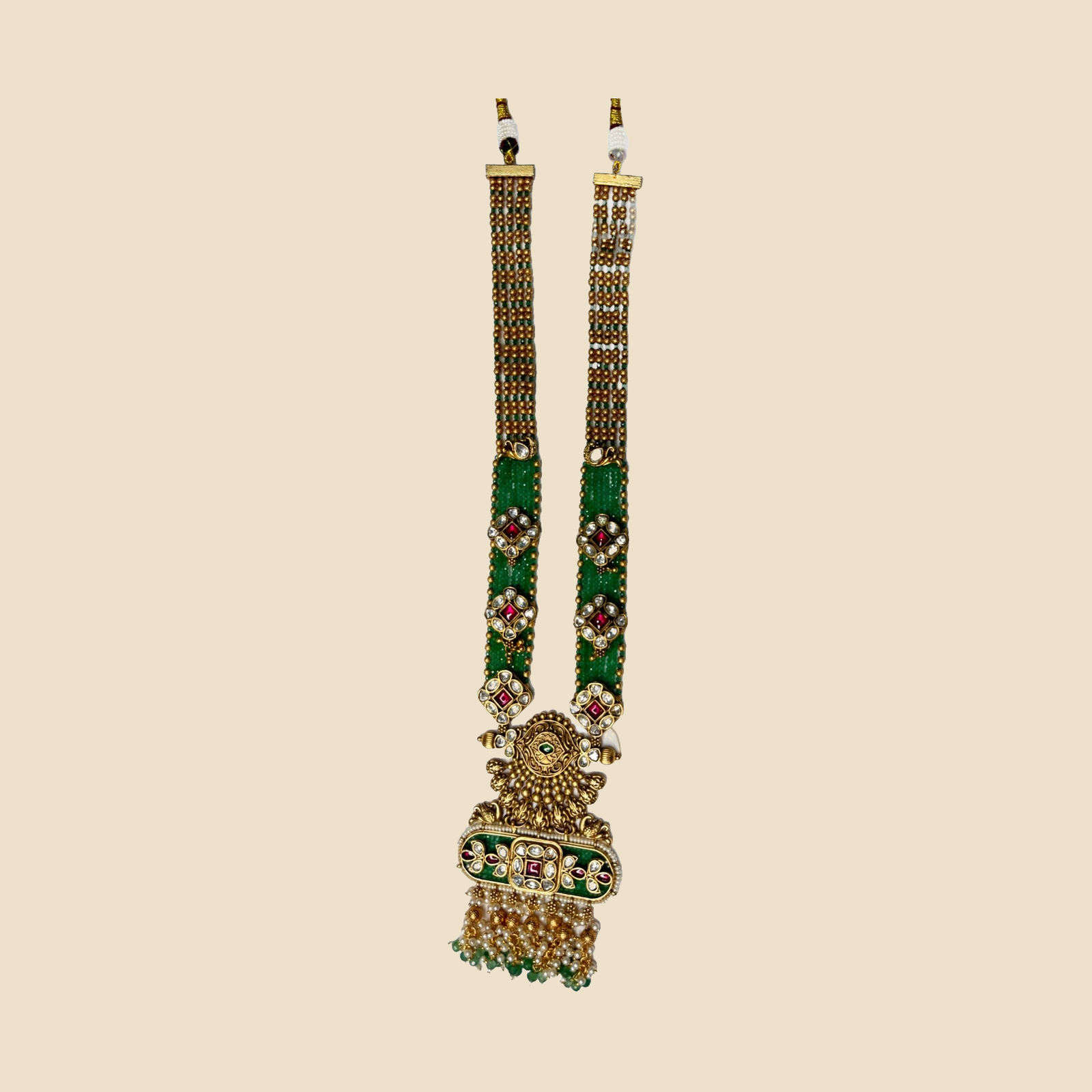 Traditional Green Meenakari Kundan Necklace Set with Jhumka Earrings
