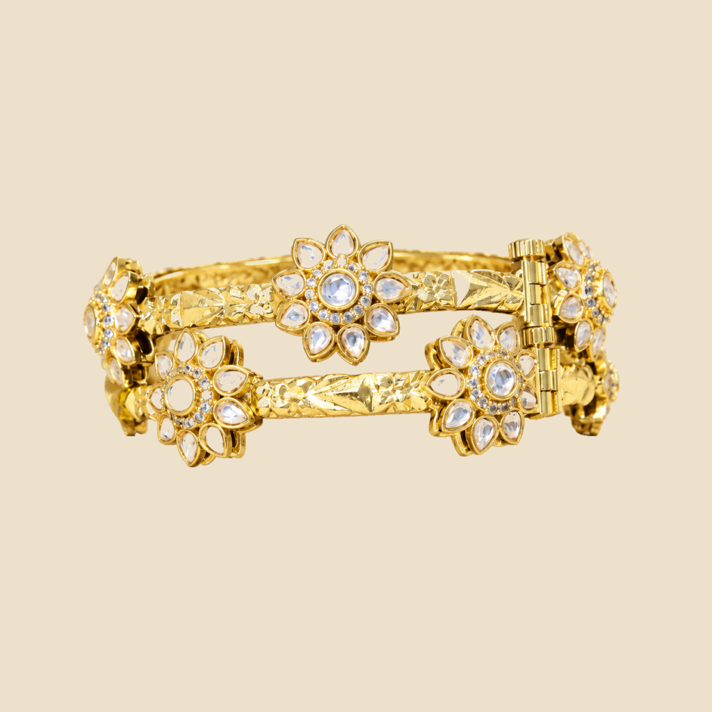 Gold-Toned Floral Stone-Studded Bangles (Set of 2)