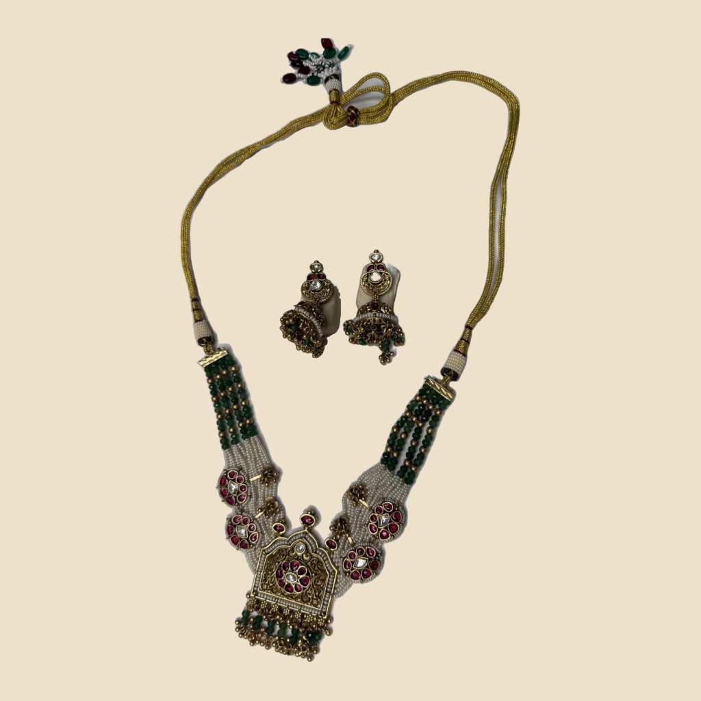 Traditional Gold-Toned Kundan Necklace Set with Jhumka Earrings