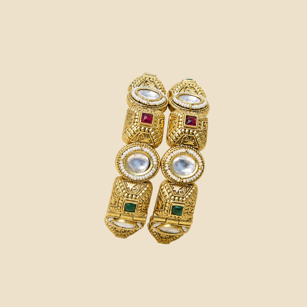 Gold-Toned Kundan Stone Studded Bangles (Set of 2)