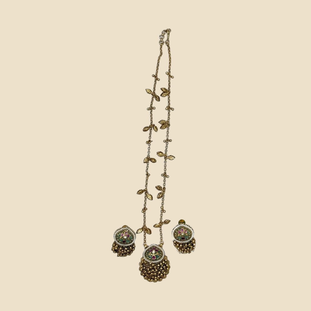 Antique Gold-Plated Kundan Pendant Necklace with Matching Earrings