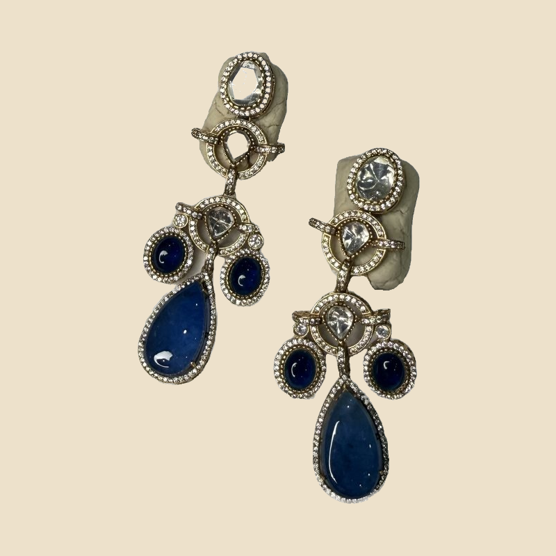 Elegant Blue Stone Drop Earrings with Crystal Accents
