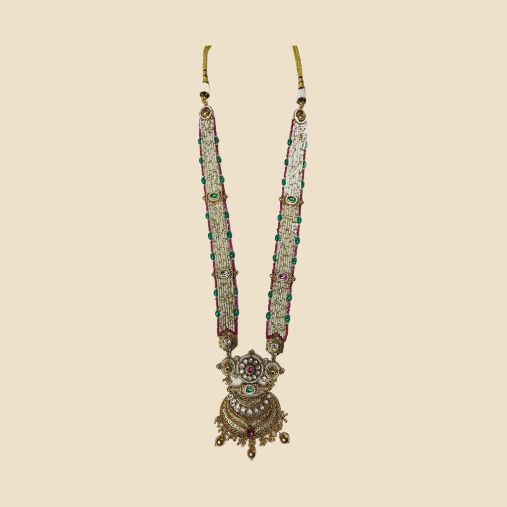 Traditional Beaded Long Necklace with Matching Earrings Set