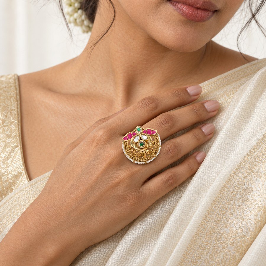 AI-generated model styling rings jewellery